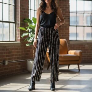 Maxine Nichols Palazzo Pants Women's Pull On Elastic Waist Wide Leg LG